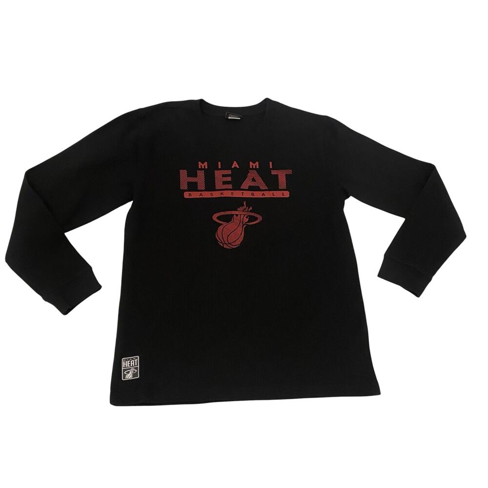 NBA Miami Heat Basketball Kids Size 18-20 Waffle Knit Long Sleeve Black T-Shirt